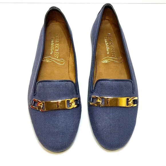 Aerosoles Close Bet Blue Fabric 103 Loafers 7M Gold Chain Detail Memory Foam NIB - Picture 5 of 13